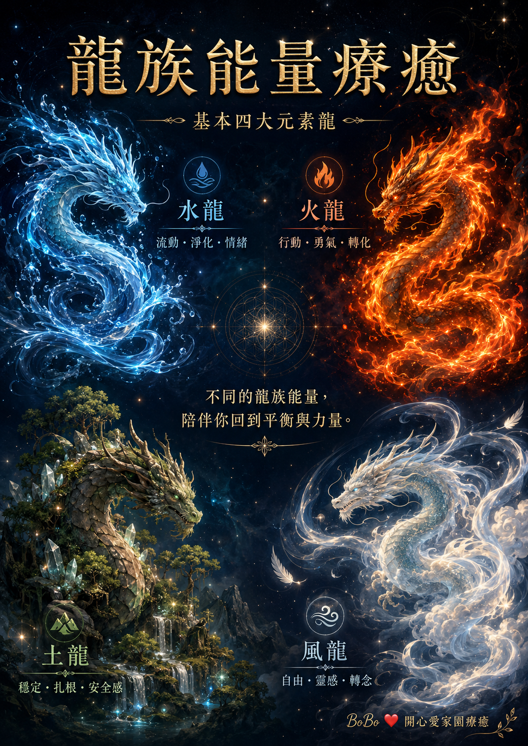 龍族能量療癒：水龍、火龍、土龍、風龍四大元素能量